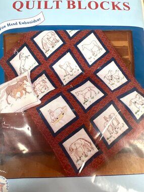 9" Theme Quilt Blocks Horses Pattern For Hand Embroidery By Jack Dempsey